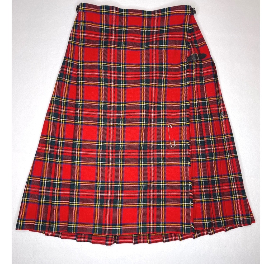 Women Wool Skirt Tartan Plaid Kilt Wrap Pleated Medium Red English Sports  Shop